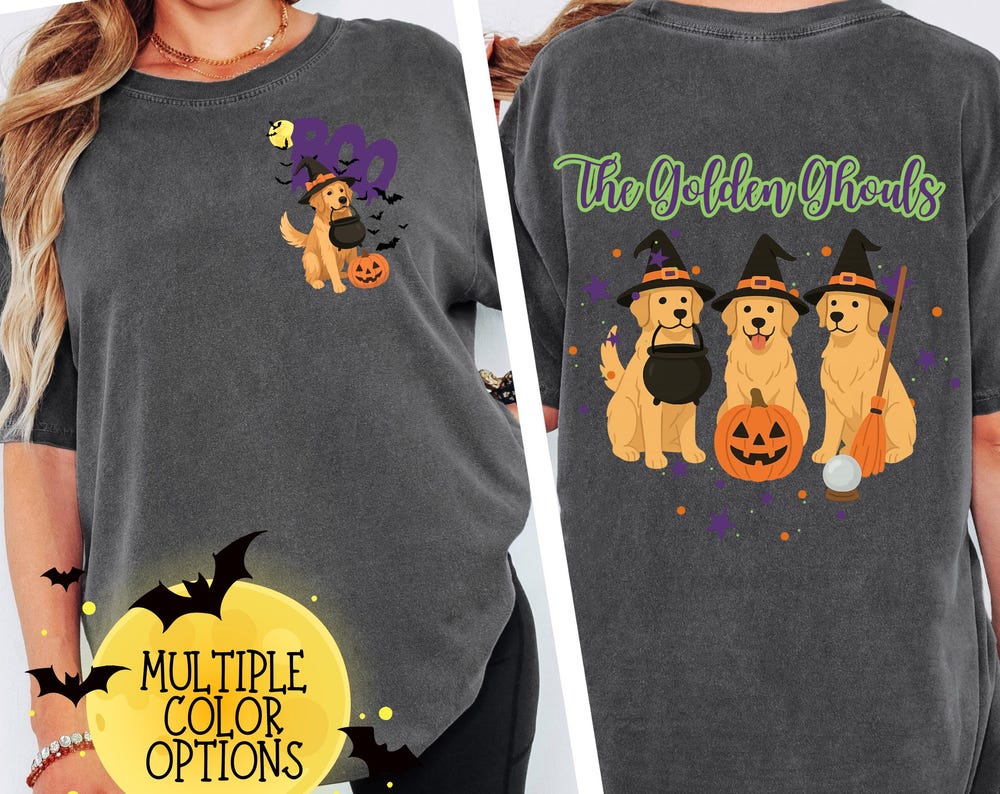 Comfort Colors Halloween Golden Retriever T-Shirt: 'Golden Ghouls' Dog Lover Tee